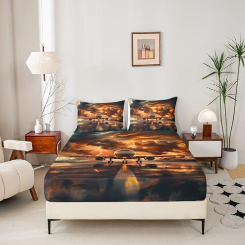 Manfei Sunset Sky Dusk Clouds Queen Fitted Sheet Set 1