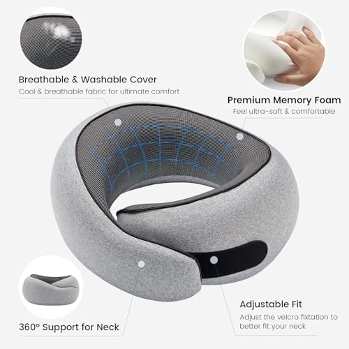 4litamz Travel Neck Pillow with Memory Foam and Velcro Closure