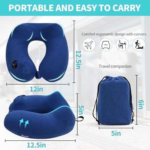 Glyzia Inflatable Neck Pillow with Eye Mask and Earplugs Navy Blue