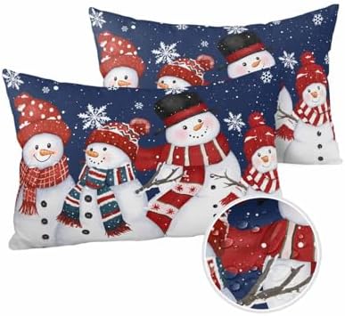 Waterproof Pillow Protector 2 Pack - Navy Blue Christmas Snowman Design