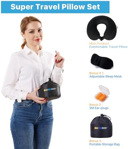 SAIREIDER Travel Neck Pillow with Head Support and Travel Set