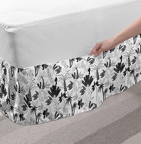 Ambesonne Forest Bedskirt - Tropical Monkeys Toucan Design TwinTwin XL Charcoal Grey White