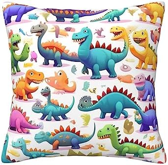 Ogniwo Colorful Cartoon Dinosaur Throw Pillow 12x12 Inch