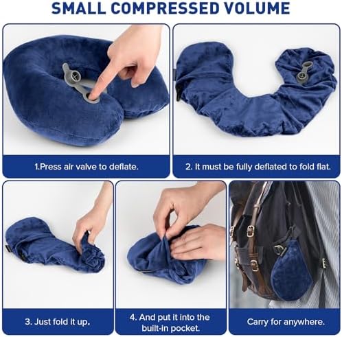 Rewondah Inflatable Travel Pillow with Soft Velour Cover