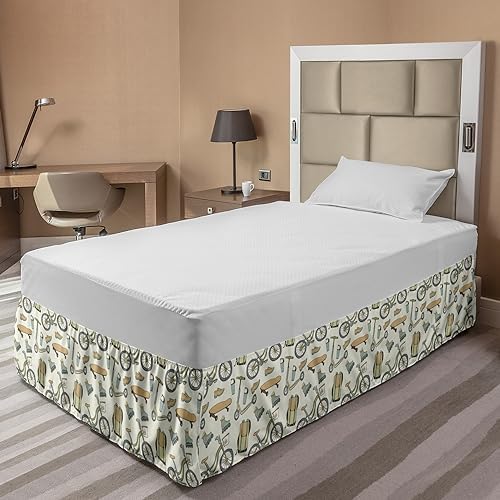 Ambesonne Hipster Elastic Bed Skirt - TwinTwin XL Tan Slate Blue 1