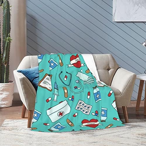 Nurse Medical Theme Blanket for Women - Ultra Plush Flannel Throw 50x40
