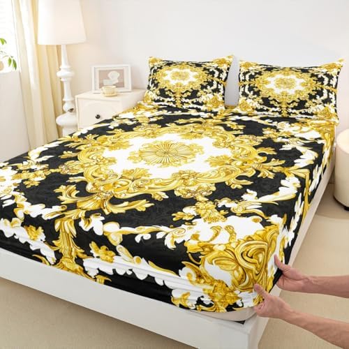 Bohemian Floral Queen Fitted Sheet Set with 2 Pillow Cases