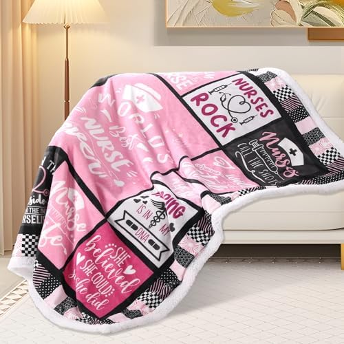 EliteOne Nurse Sherpa Fleece Throw Blanket - 50x60 Pink Best Nurse Ever Gift