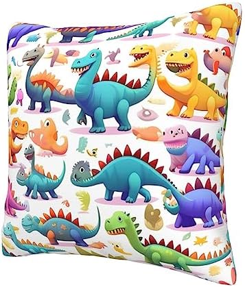 Ogniwo Colorful Cartoon Dinosaur Throw Pillow 12x12 Inch