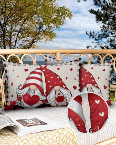 Waterproof Pillow Protector 2 Pack with Red Heart Plaid Design 1