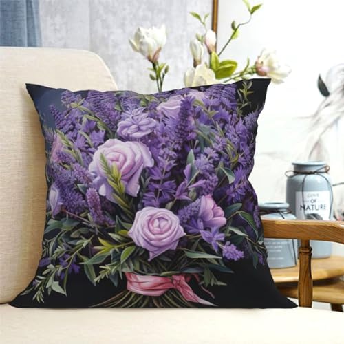 Ogniwo Lavender Bouquet Throw Pillow Soft 12x12 Inch Square Cushion Case