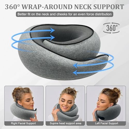 2024 Travel Neck Pillow with Chin Wrap and Memory Foam Comfort
