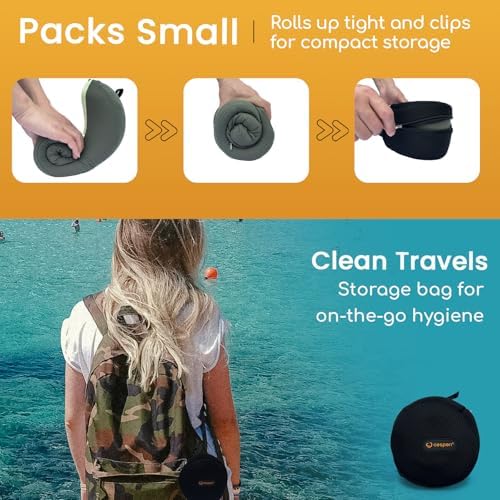 Cesperi Travel Neck Pillow with Memory Foam and Adjustable Strap