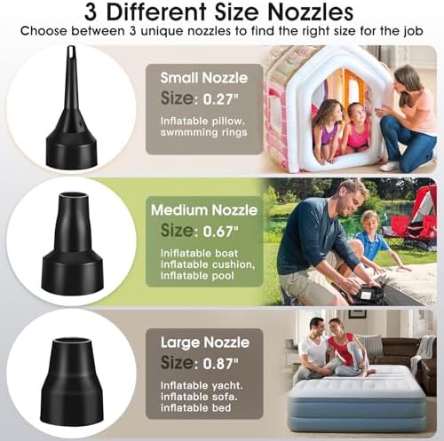 Electric Air Pump for Inflatables - 3 Nozzles 5Kpa Quick FillDeflate