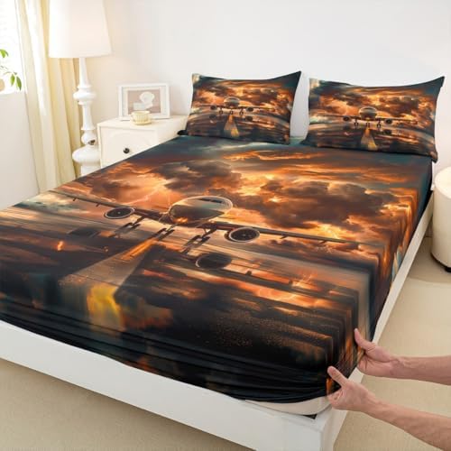 Manfei Sunset Sky Dusk Clouds Queen Fitted Sheet Set 1
