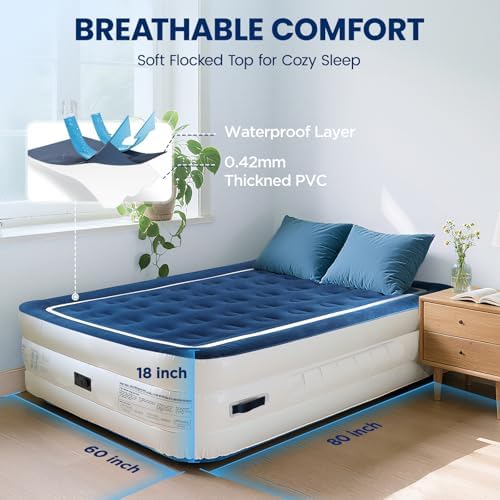 KINGJERRY Queen Air Mattress with Built in Pump and Handles