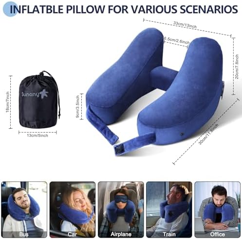 Sunany Inflatable Travel Neck Pillow with Soft Velour Cover