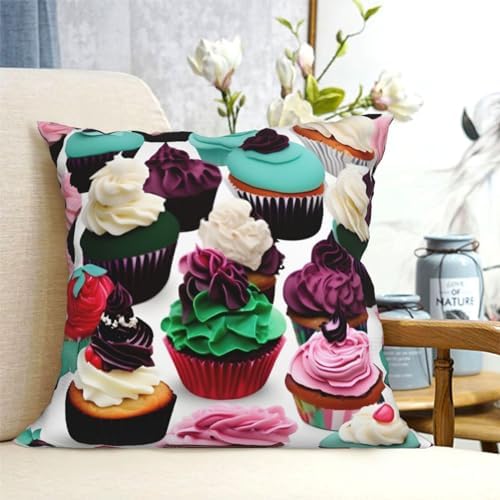 Ogniwo Delicious Cupcakes Throw Pillow 12x12 Inch Soft Square Cushion Cover