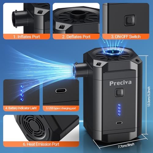 Preciva 4kPa Electric Air Pump with 3 Nozzles and 5200mAh Battery