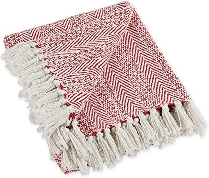 DII Herringbone Striped Cotton Throw Blanket 50x60 Barn Red