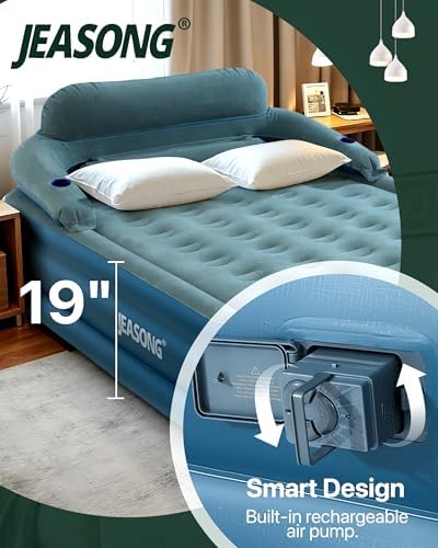 JEASONG Premium Queen Air Mattress with Built-in Pump and Headboard