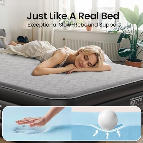 OhGeni Luxury Queen Air Mattress with Built-in Pump and Silk Foam Topper