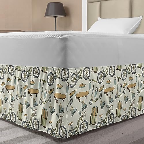 Ambesonne Hipster Elastic Bed Skirt - TwinTwin XL Tan Slate Blue 1