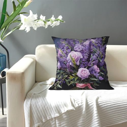 Ogniwo Lavender Bouquet Throw Pillow Soft 12x12 Inch Square Cushion Case