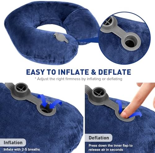 Rewondah Inflatable Travel Pillow with Soft Velour Cover