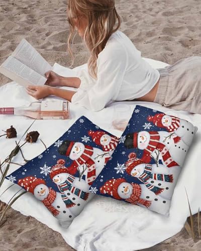 Waterproof Pillow Protector 2 Pack - Navy Blue Christmas Snowman Design