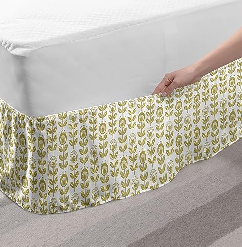 Ambesonne Floral Bedskirt - Khaki White TwinTwin XL Monochrome Scandinavian Pattern