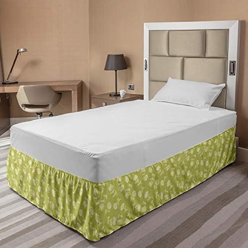 Ambesonne Floral Bedskirt Romantic Roses Pattern TwinTwin XL Khaki Pale Yellow