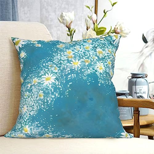 Ogniwo White Blue Daisy Throw Pillow 12x12 Inch Soft Square Cushion Case