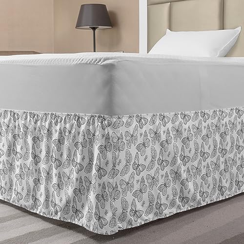 Ambesonne Animals Bedskirt with Butterflies and Flies Design TwinTwin XL Charcoal Grey