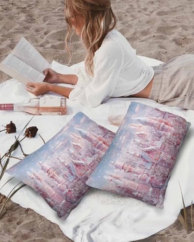 Waterproof Pillow Protector 2 Pack Dreamy Pink Xmas Town Trees