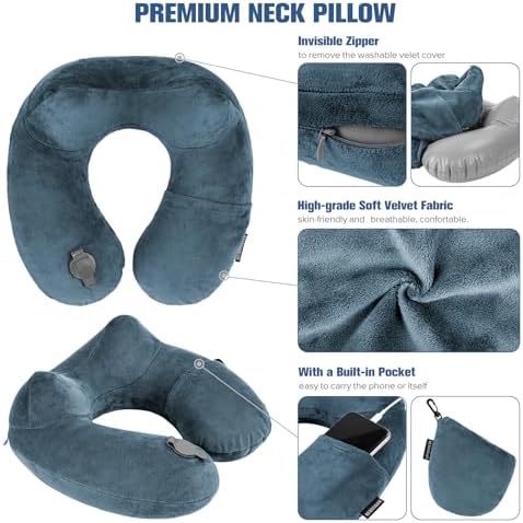 Rewondah Inflatable Travel Pillow - Neck Support Portable Washable