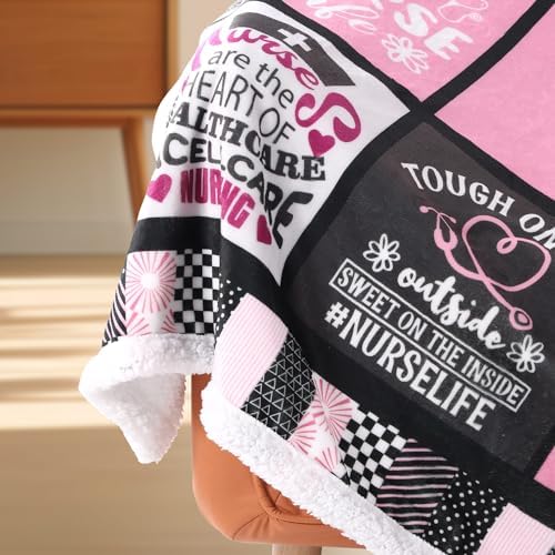 EliteOne Nurse Sherpa Fleece Throw Blanket - 50x60 Pink Best Nurse Ever Gift