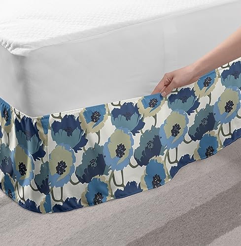 Ambesonne Flowers Bed Skirt in Slate Blue Beige