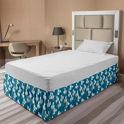 Ambesonne Floral Bedskirt - TwinTwin XL Sea Blue and Pastel Green