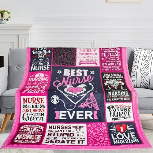 Best Nurse Ever Pink Throw Blanket 50x60 RN Gifts for Nurses