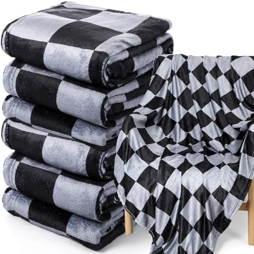 Buryeah 6 Pcs Checkered Flannel Throw Blankets Black Grey Cozy