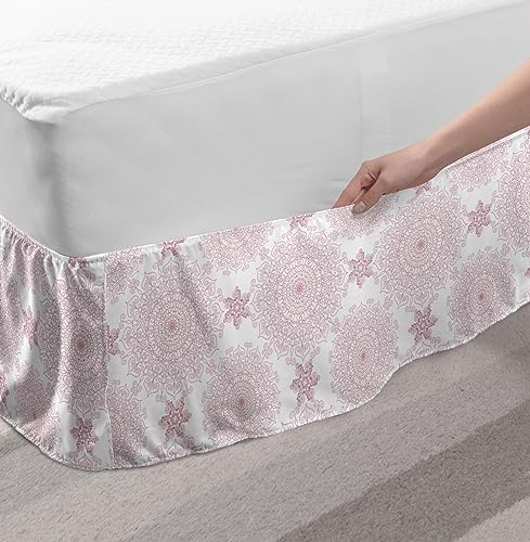 Ambesonne Purple Mandala Bed Skirt with Victorian Damask Pattern