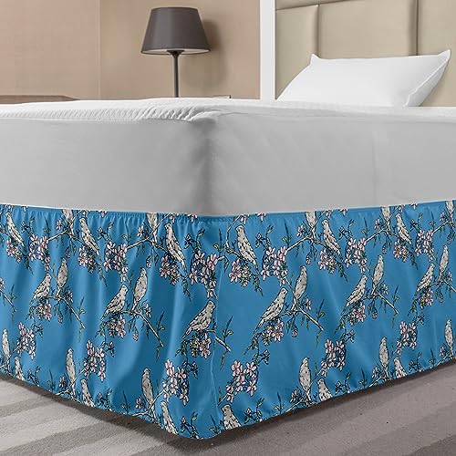 Ambesonne Birds Bedskirt - Cherry Blossom Spring Decor