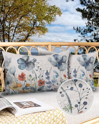 Waterproof Pillow Protector 2 Pack - Blue Wildflower Design 1