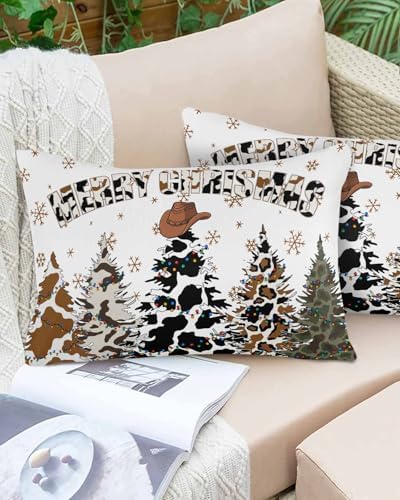 Waterproof Pillow Protector 2 Pack Christmas Themed Cow Tree Design 12x20 Inch
