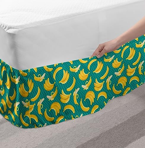 Ambesonne Zigzags Bedskirt with Tropic Banana Print