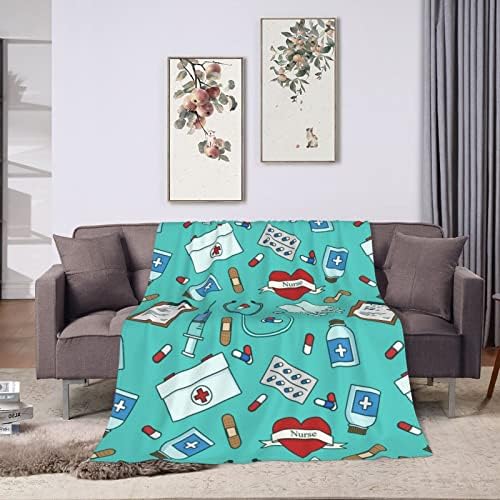 Nurse Medical Theme Blanket for Women - Ultra Plush Flannel Throw 50x40