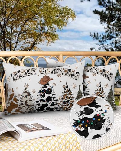 Waterproof Pillow Protector 2 Pack Christmas Themed Cow Tree Design 12x20 Inch