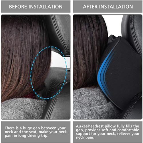 Aukee Car Headrest Pillow Pack of 2 Black