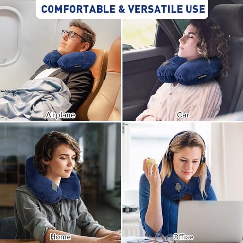 Rewondah Inflatable Travel Pillow with Soft Velour Cover